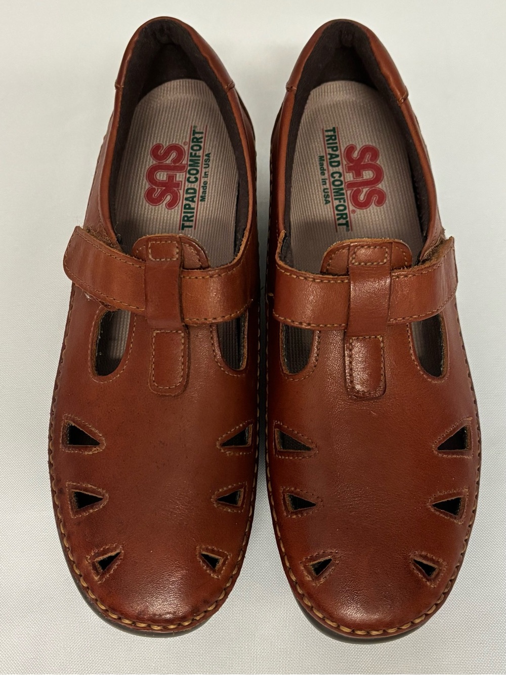 SAS Roamer Leather Slip On T Strap Loafer Chestnut Brown Size 7.5 N GrandmaCore
